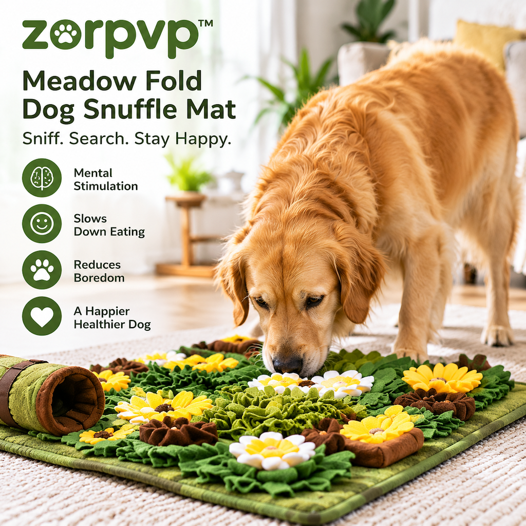 zorpvp™ Meadow Fold Dog Snuffle Mat, Fabric Foraging Activity Pad with Treat Pockets & Roll-Up Ties