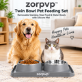 zorpvp™ Twin Bowl Pet Feeding Set, Removable Stainless Steel Food & Water Bowls with Silicone Mat