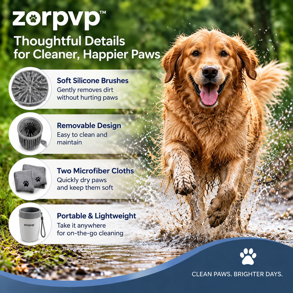zorpvp™ Manual Dog Paw Cleaning Cup, Removable Silicone Brush Insert with Two Microfiber Wiping Cloths