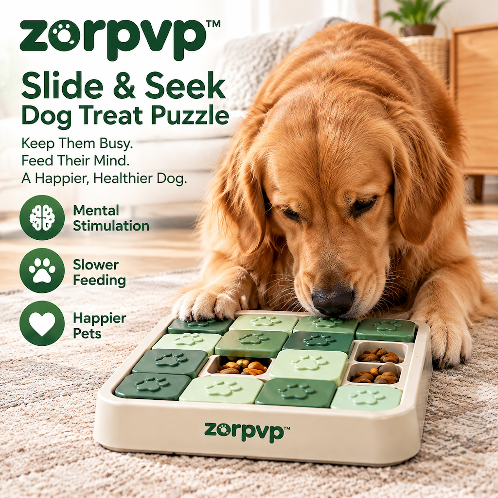 zorpvp™ Slide & Seek Dog Treat Puzzle, Interactive Feeding Tray with Captive Sliding Covers