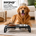 zorpvp™ Low-Profile Raised Pet Feeder, Double Stainless Steel Bowl Stand with Rounded Metal Frame