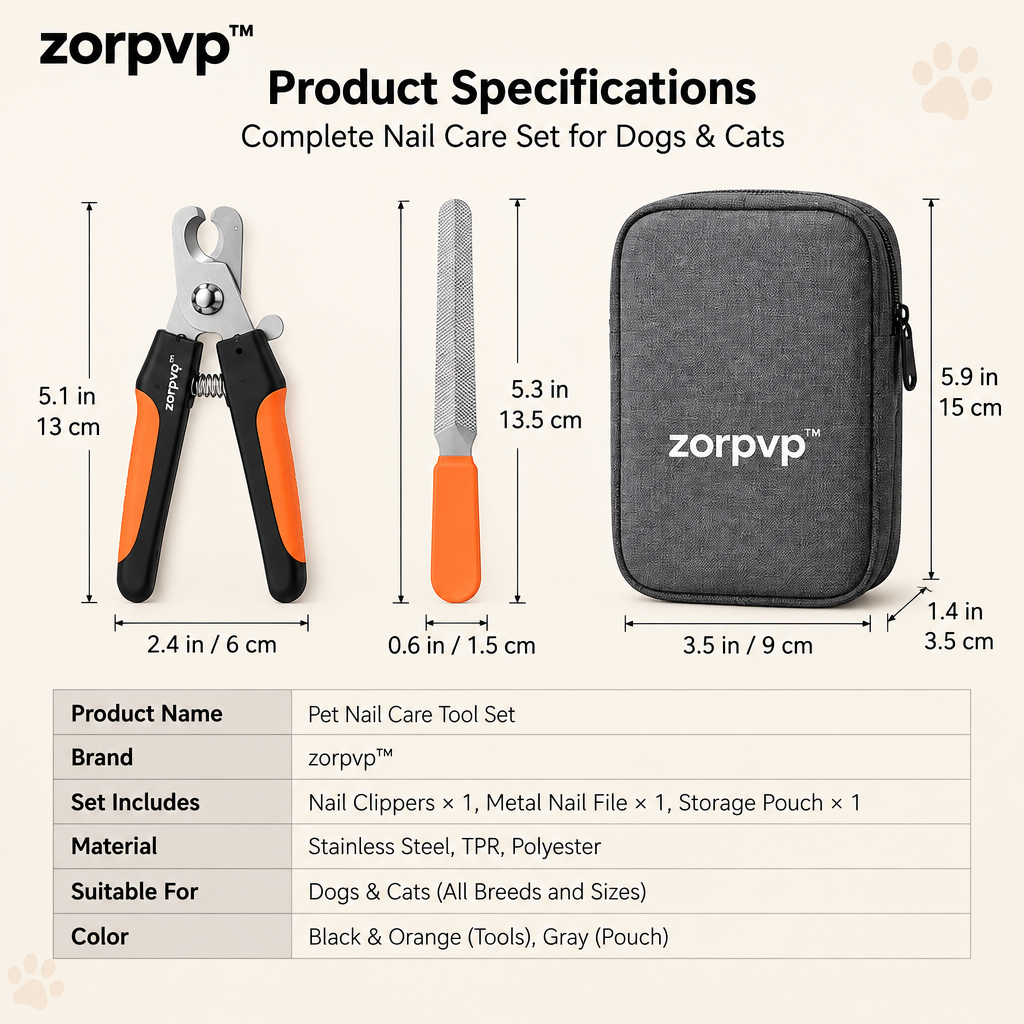 zorpvp™ Pet Nail Care Tool Set, Manual Nail Clippers with Storage Lock, Metal File & Storage Pouch