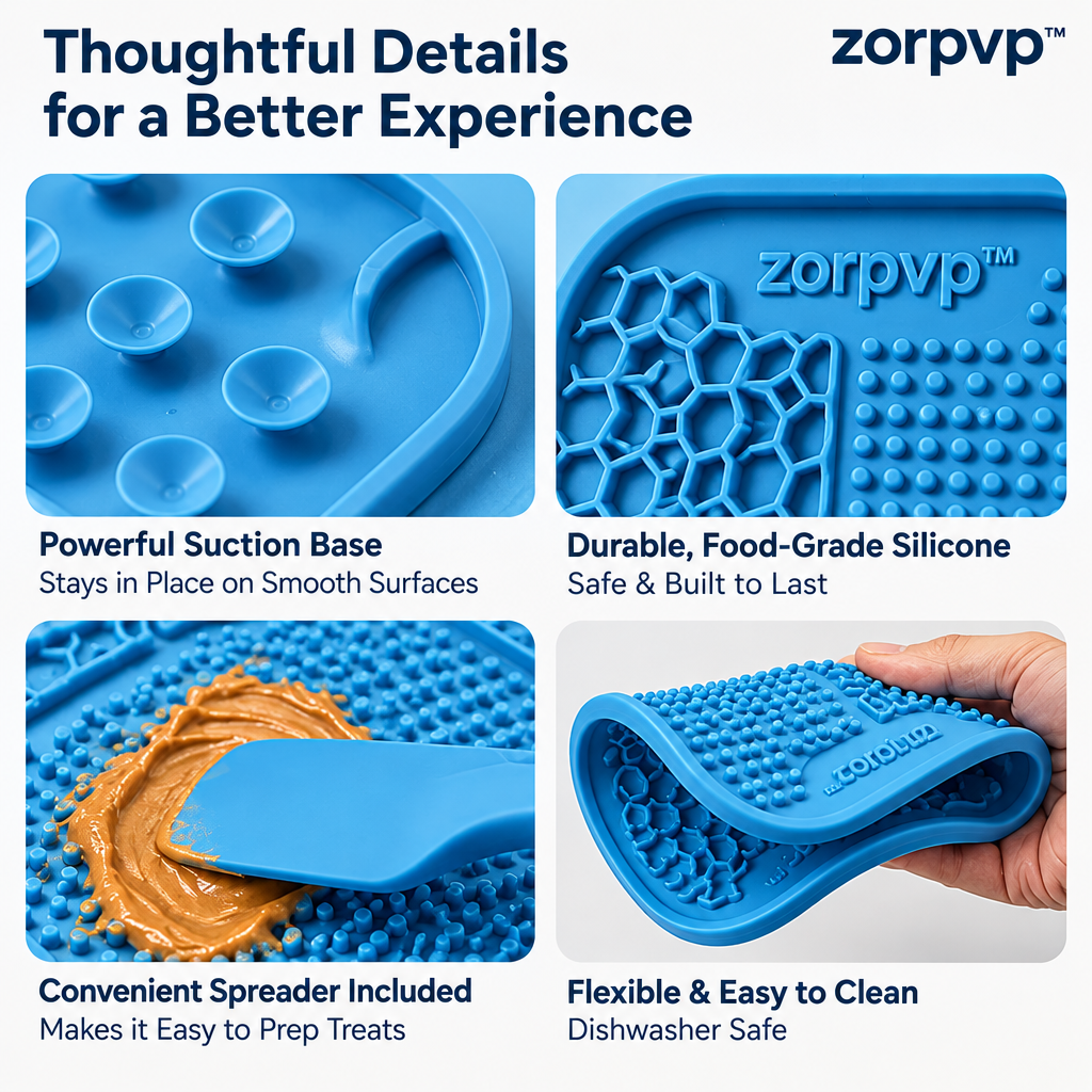 zorpvp™ Contour Silicone Lick Mat Set, Two Textured Pet Feeding Pads with Suction Bases & Spreader