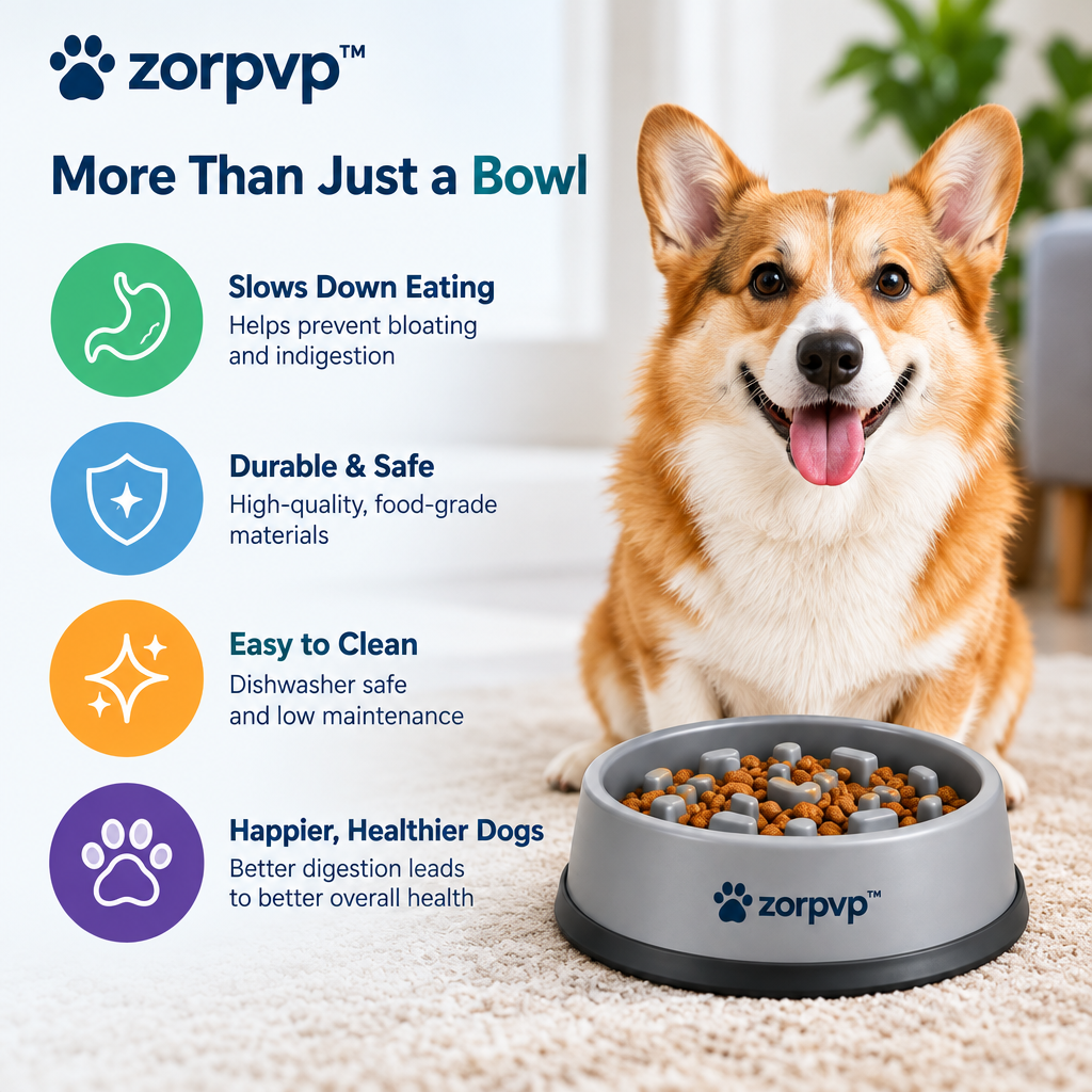 zorpvp™ Channel Slow Feeder Dog Bowl, Raised-Pattern Feeding Dish with Removable Silicone Base Ring