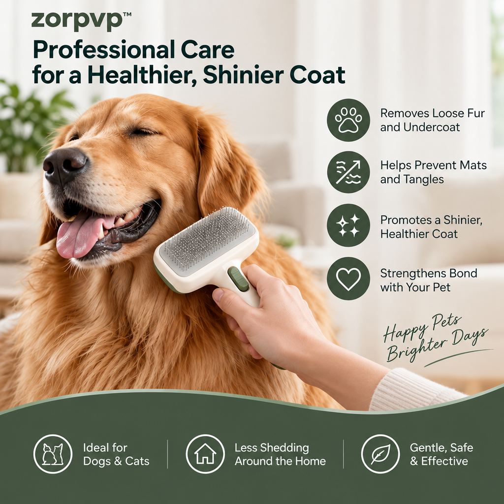 zorpvp™ Everyday Pet Grooming Brush Set, Retractable-Pin Slicker Brush & Dual-Spacing Metal Comb