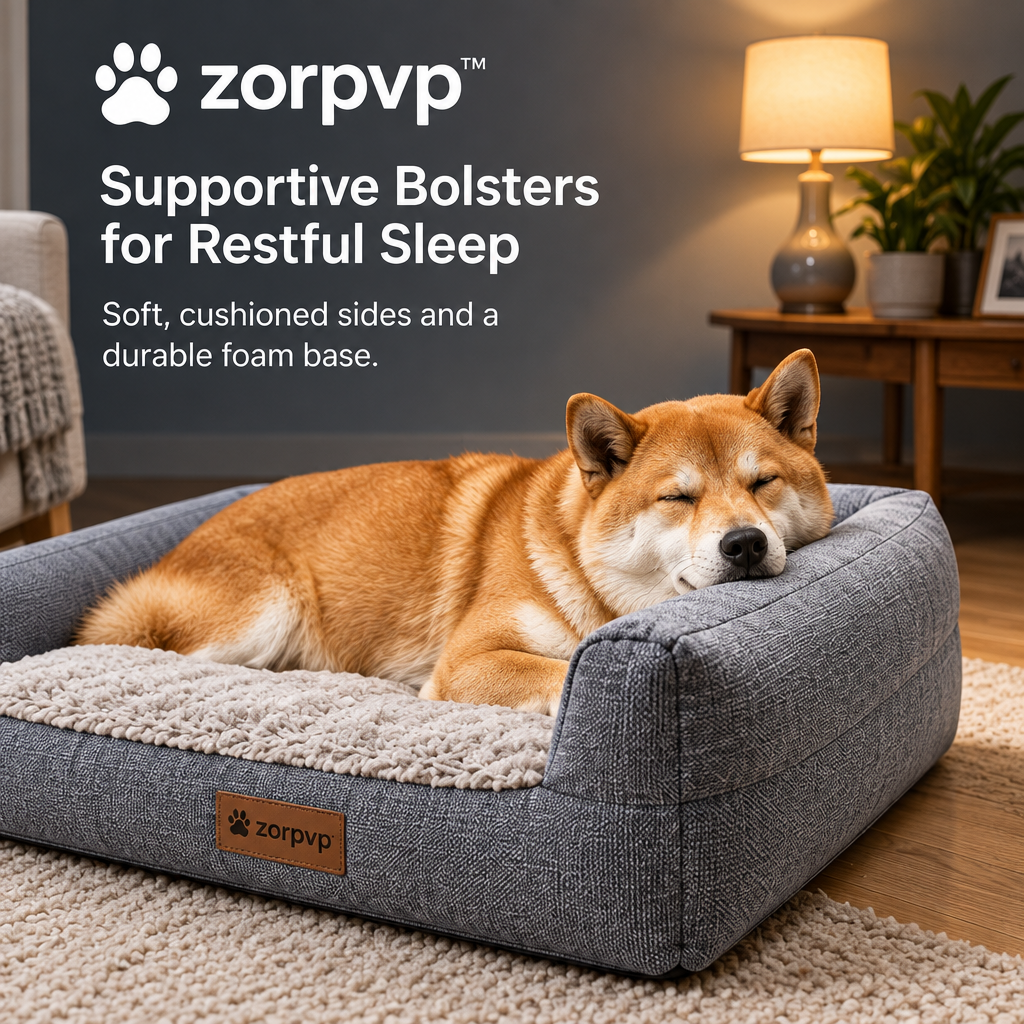 zorpvp™ Three-Sided Bolster Dog Bed, Rectangular Pet Sofa with Removable Cover & Foam Base