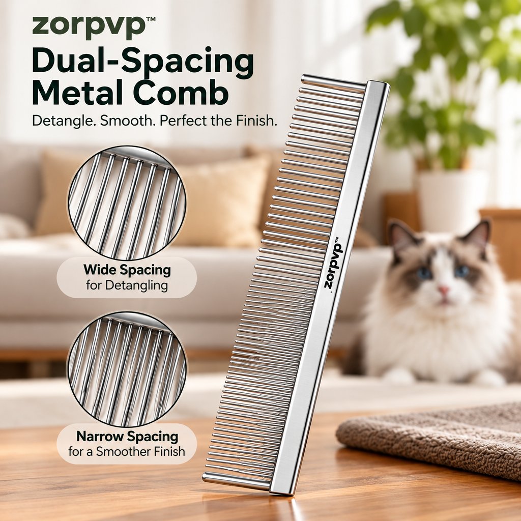 zorpvp™ Everyday Pet Grooming Brush Set, Retractable-Pin Slicker Brush & Dual-Spacing Metal Comb