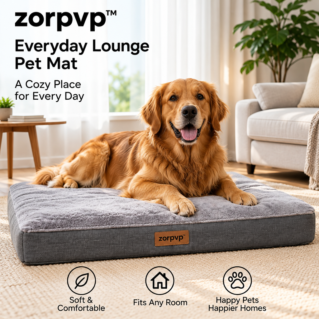 zorpvp™ Everyday Lounge Pet Mat, Flat Dog Bed Cushion with Removable Zipper Cover