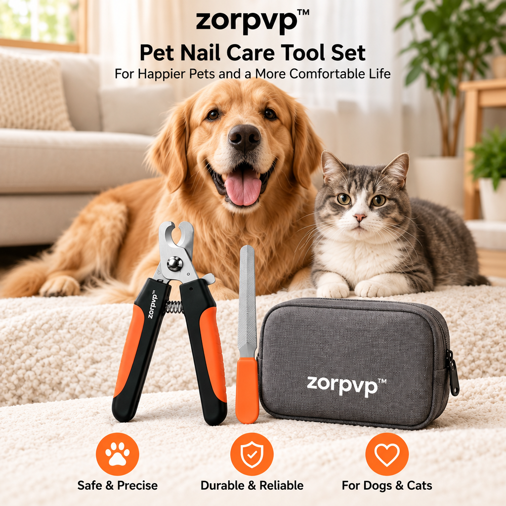 zorpvp™ Pet Nail Care Tool Set, Manual Nail Clippers with Storage Lock, Metal File & Storage Pouch