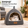 zorpvp™ Foldaway Cat Cave Bed, Fabric Pet Hideaway with Removable Cushion & Collapsible Panels