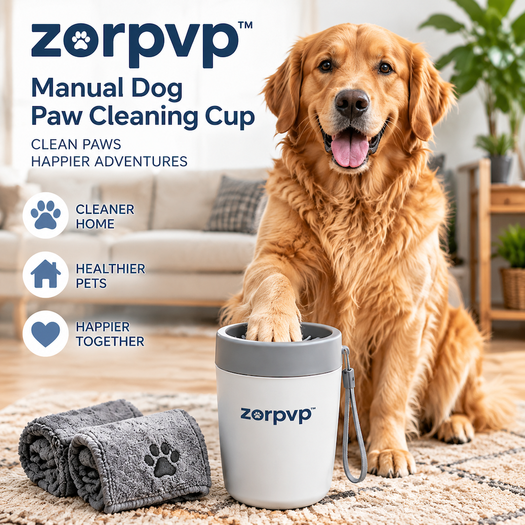 zorpvp™ Manual Dog Paw Cleaning Cup, Removable Silicone Brush Insert with Two Microfiber Wiping Cloths