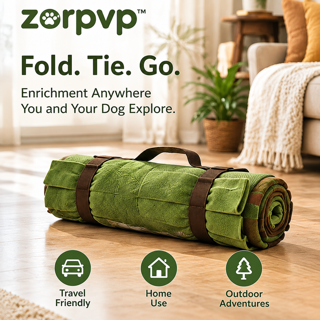 zorpvp™ Meadow Fold Dog Snuffle Mat, Fabric Foraging Activity Pad with Treat Pockets & Roll-Up Ties