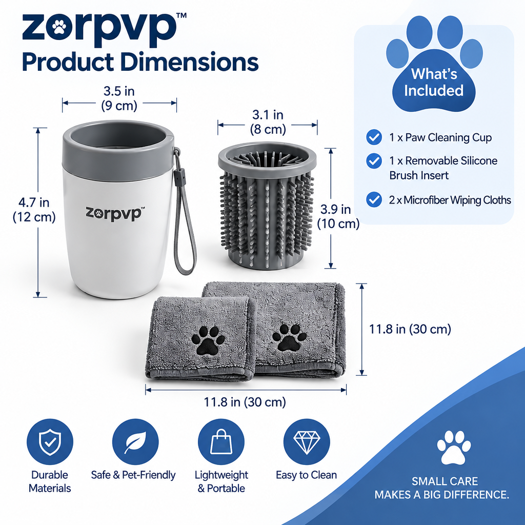 zorpvp™ Manual Dog Paw Cleaning Cup, Removable Silicone Brush Insert with Two Microfiber Wiping Cloths