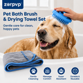 zorpvp™ Pet Bath Brush & Drying Towel Set, Flexible Grooming Brush with Hand Strap and Pocketed Microfiber Towel