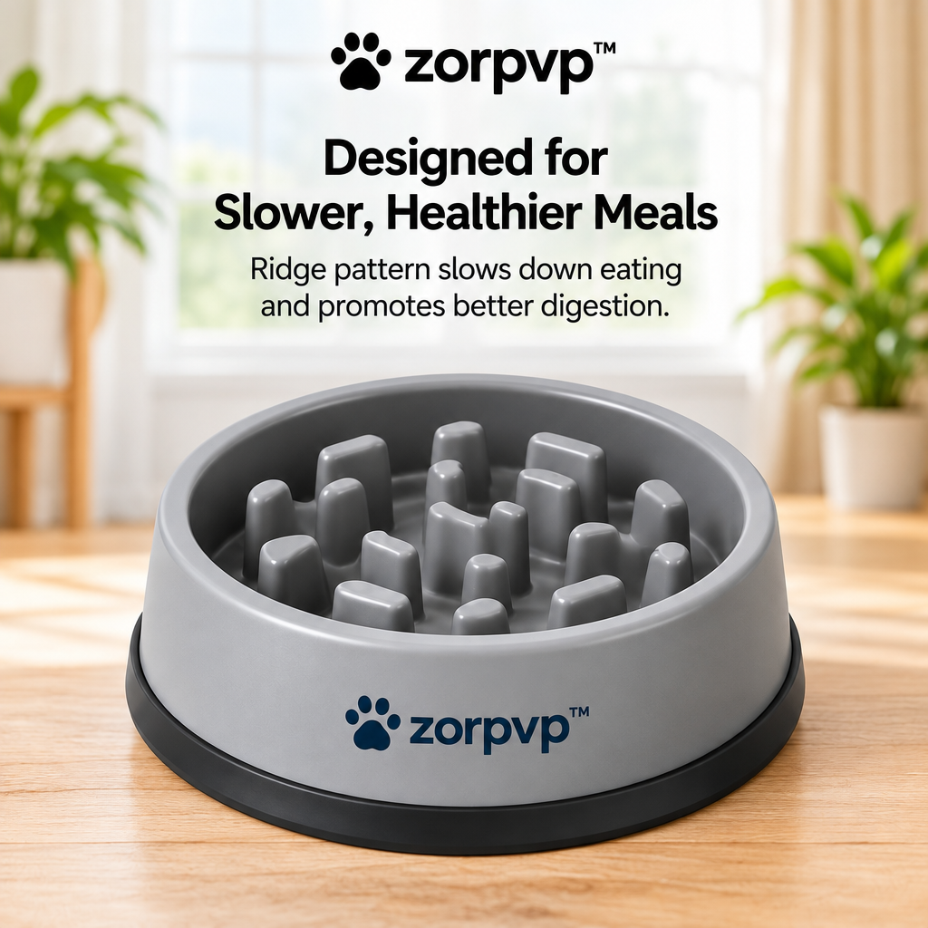 zorpvp™ Channel Slow Feeder Dog Bowl, Raised-Pattern Feeding Dish with Removable Silicone Base Ring