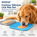 zorpvp™ Contour Silicone Lick Mat Set, Two Textured Pet Feeding Pads with Suction Bases & Spreader