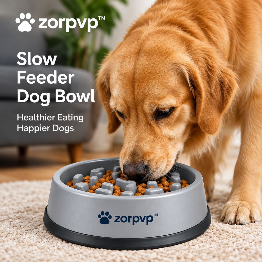 zorpvp™ Channel Slow Feeder Dog Bowl, Raised-Pattern Feeding Dish with Removable Silicone Base Ring
