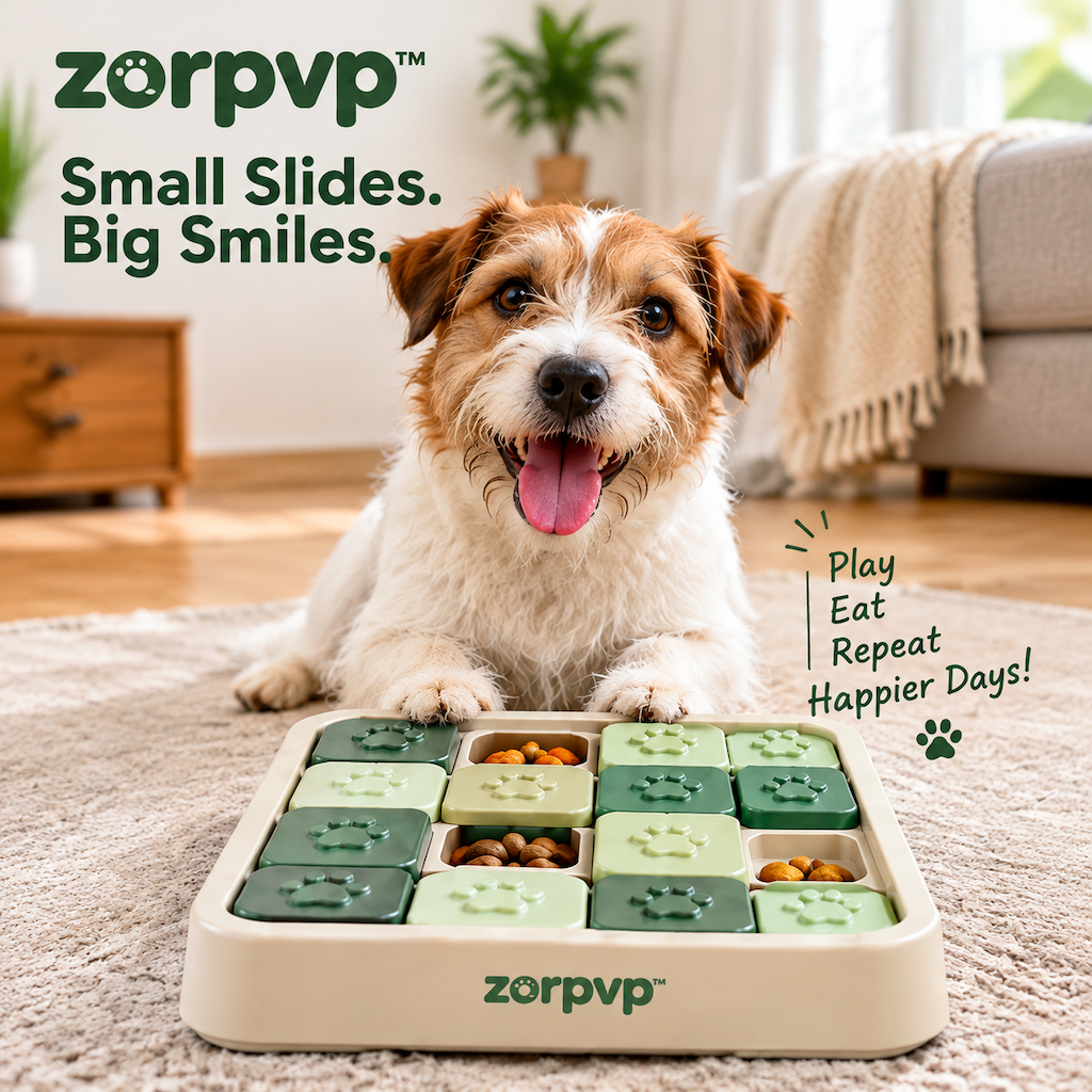 zorpvp™ Slide & Seek Dog Treat Puzzle, Interactive Feeding Tray with Captive Sliding Covers