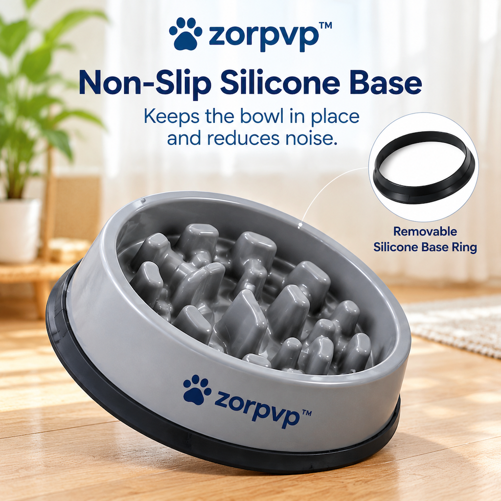 zorpvp™ Channel Slow Feeder Dog Bowl, Raised-Pattern Feeding Dish with Removable Silicone Base Ring
