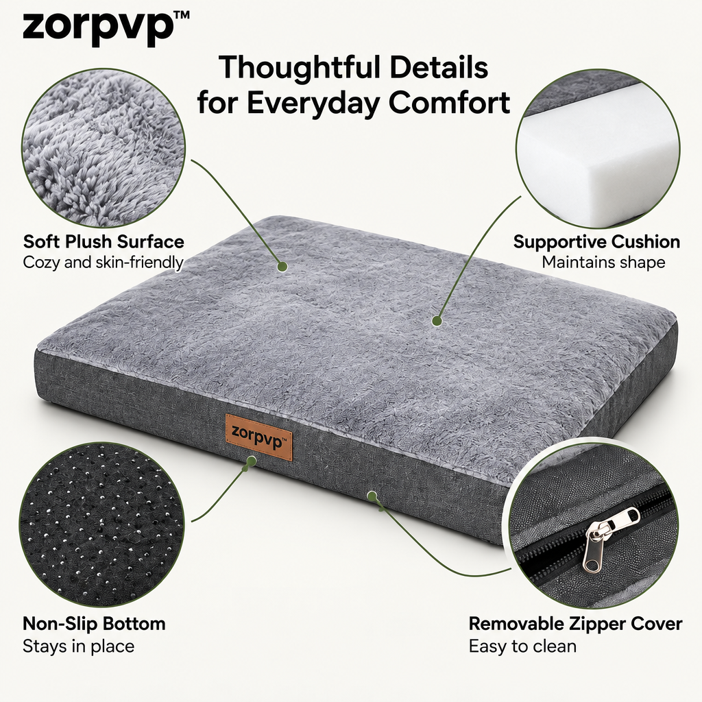 zorpvp™ Everyday Lounge Pet Mat, Flat Dog Bed Cushion with Removable Zipper Cover