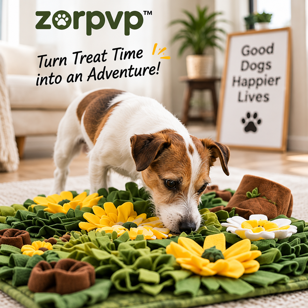 zorpvp™ Meadow Fold Dog Snuffle Mat, Fabric Foraging Activity Pad with Treat Pockets & Roll-Up Ties