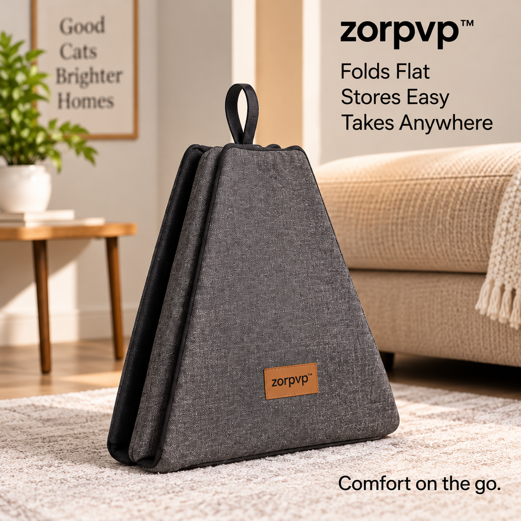 zorpvp™ Foldaway Cat Cave Bed, Fabric Pet Hideaway with Removable Cushion & Collapsible Panels