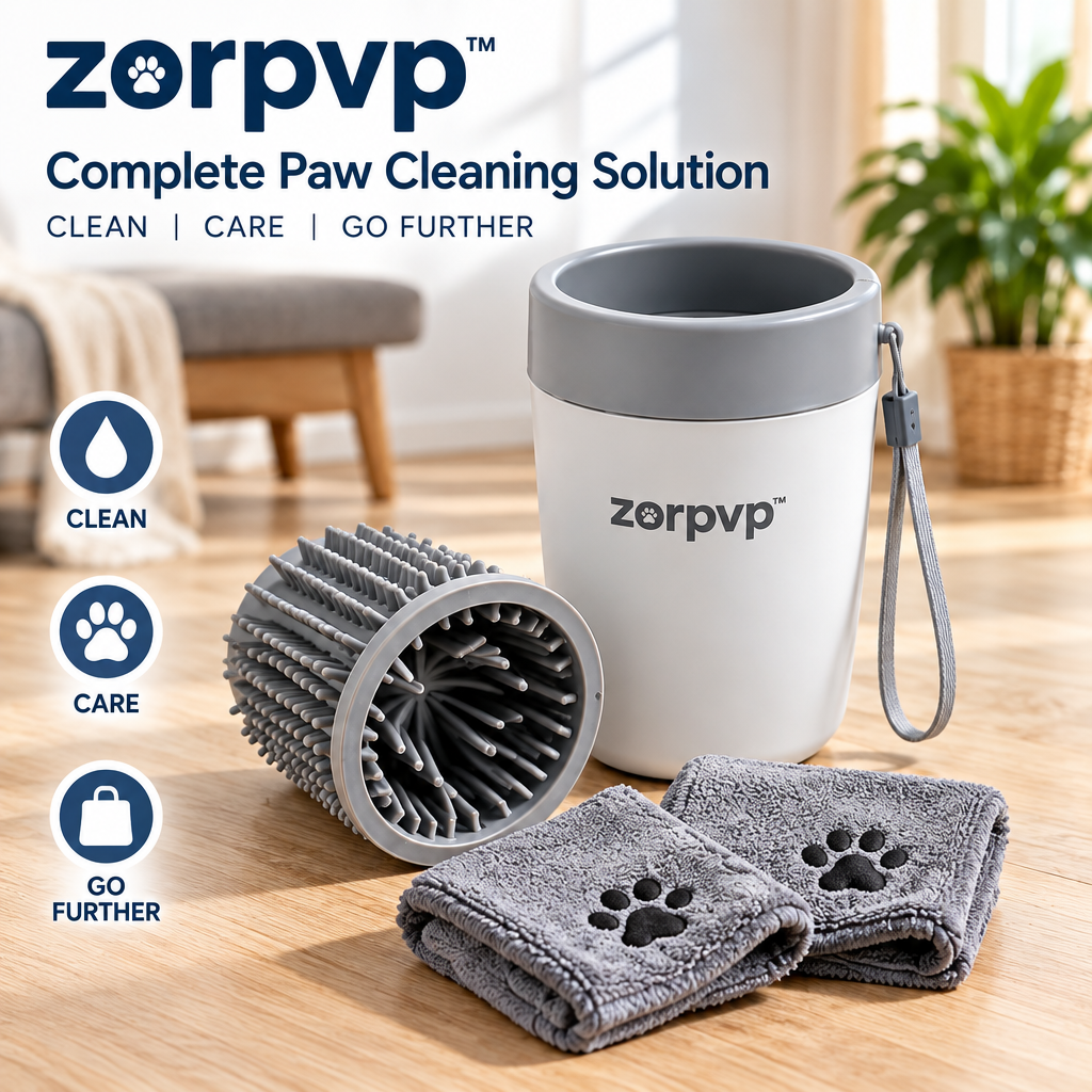 zorpvp™ Manual Dog Paw Cleaning Cup, Removable Silicone Brush Insert with Two Microfiber Wiping Cloths