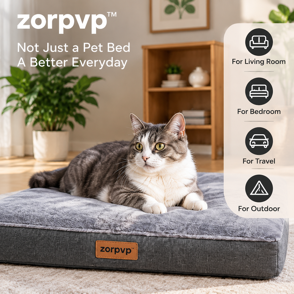 zorpvp™ Everyday Lounge Pet Mat, Flat Dog Bed Cushion with Removable Zipper Cover