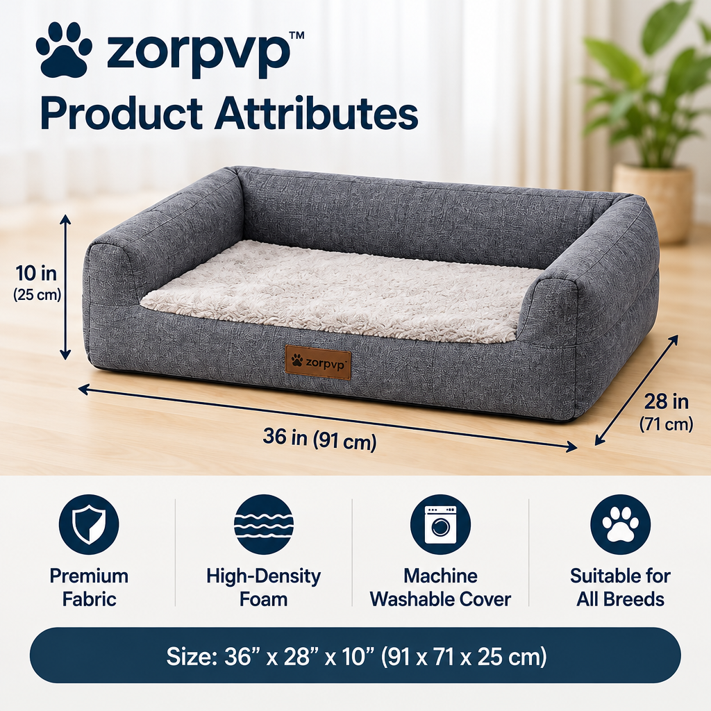 zorpvp™ Three-Sided Bolster Dog Bed, Rectangular Pet Sofa with Removable Cover & Foam Base